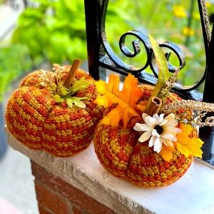 Fall Decor Handmade Crochet Pumpkins -
Set of 2 Medium Size